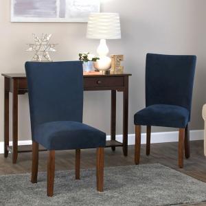 Navy Plush Velvet Parsons Chairs, Set of 2