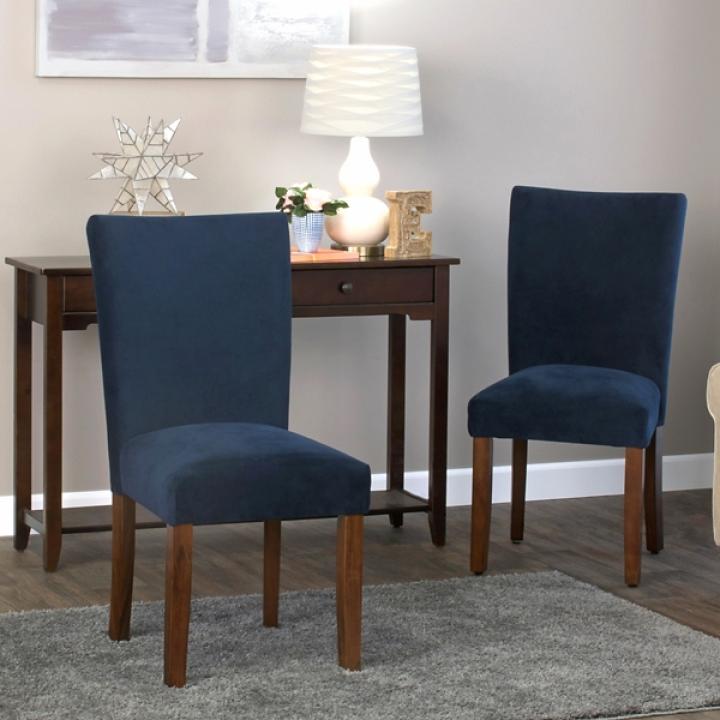 Navy Plush Velvet Parsons Chairs, Set of 2