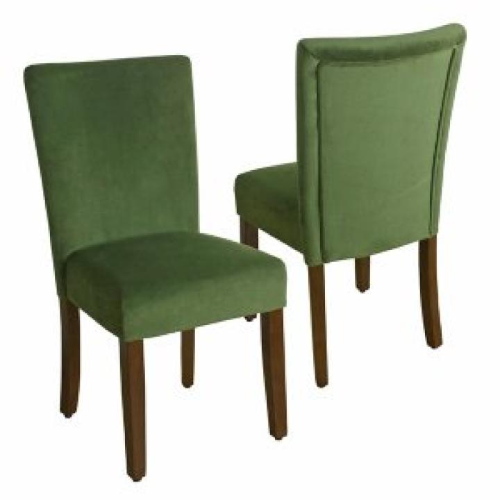 Green Velvet Parsons Dining Chairs, Set of 2