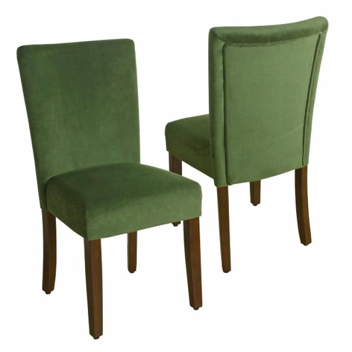 Green Velvet Parsons Dining Chairs, Set of 2