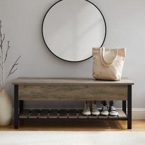 Graywashed Lift-Top Storage Bench