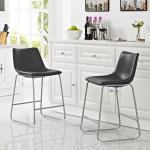 Black Faux Leather Counter Stools, Set of 2