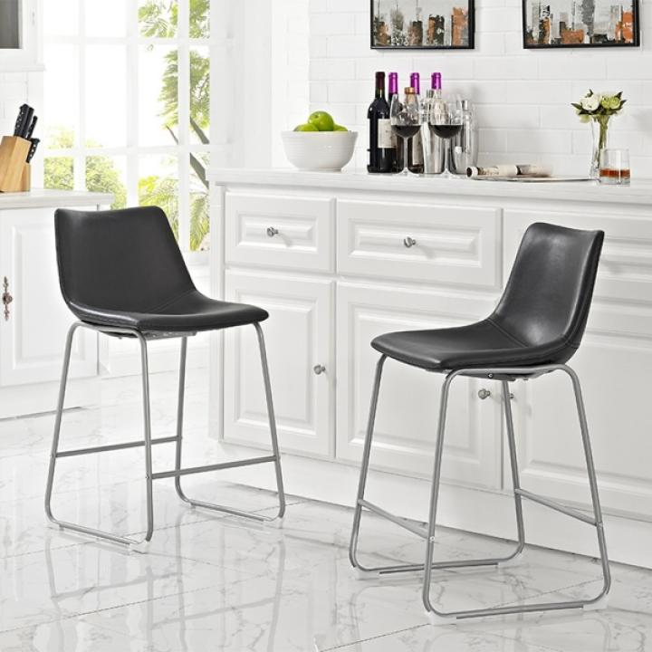 Black Faux Leather Counter Stools, Set of 2