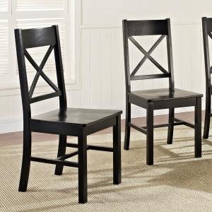 Antique Black Wood Dining Chairs, Set of 2