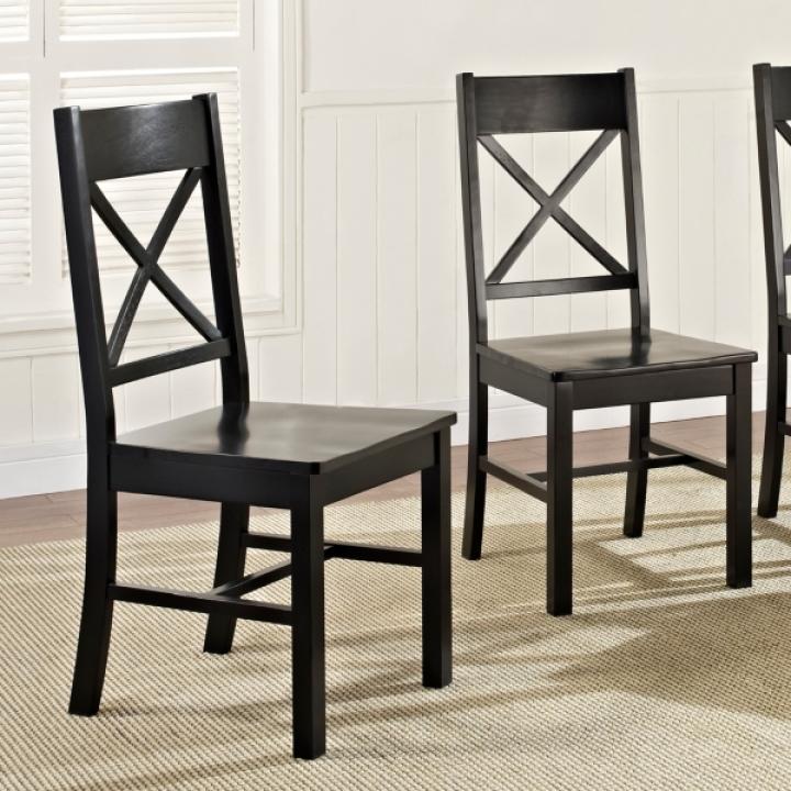 Antique Black Wood Dining Chairs, Set of 2