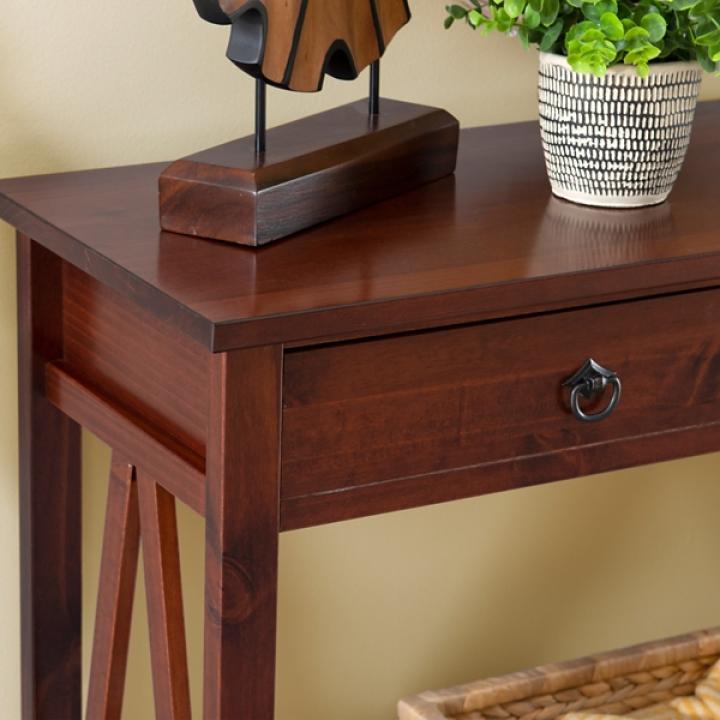 Antique Tobacco Console Table with Bottom Shelf