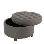 Dark Gray Tufted Round Storage Ottoman