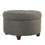 Dark Gray Tufted Round Storage Ottoman