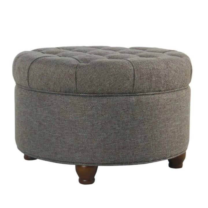 Dark Gray Tufted Round Storage Ottoman