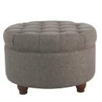 Dark Gray Tufted Round Storage Ottoman