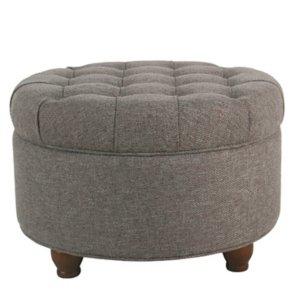 Dark Gray Tufted Round Storage Ottoman