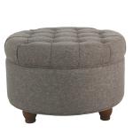 Dark Gray Tufted Round Storage Ottoman