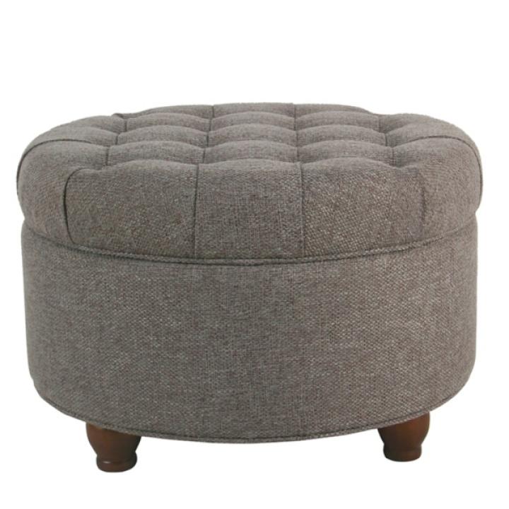 Dark Gray Tufted Round Storage Ottoman