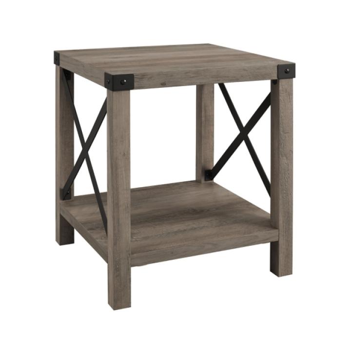 Gray Wash Industrial X-Frame Accent Table