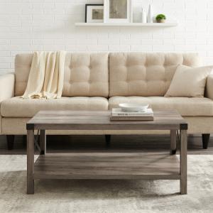 Gray Wash Industrial X-Frame Coffee Table