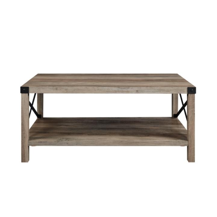 Gray Wash Industrial X-Frame Coffee Table