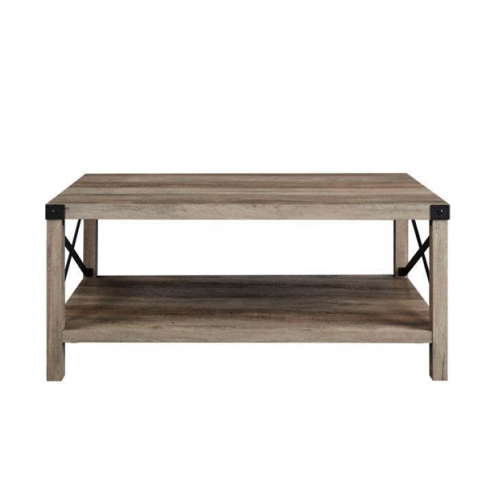 Gray Wash Industrial X-Frame Coffee Table