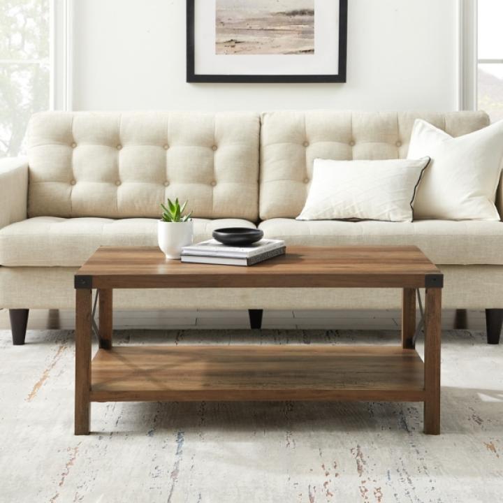 Oak Industrial X-Frame Coffee Table