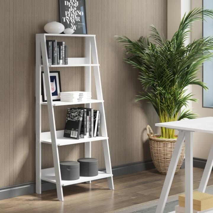 White 4-Tier Ladder Bookshelf