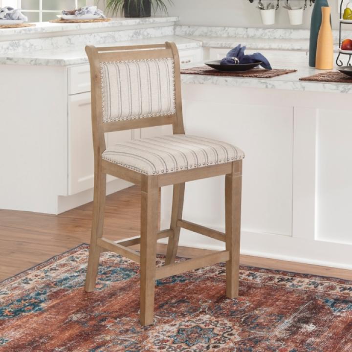 Emma Gray Counter Stool with Nailhead Trim