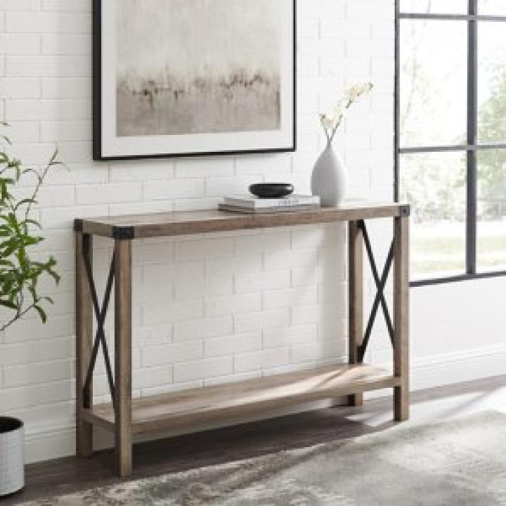 Gray Wash Farmhouse X-Frame Console Table