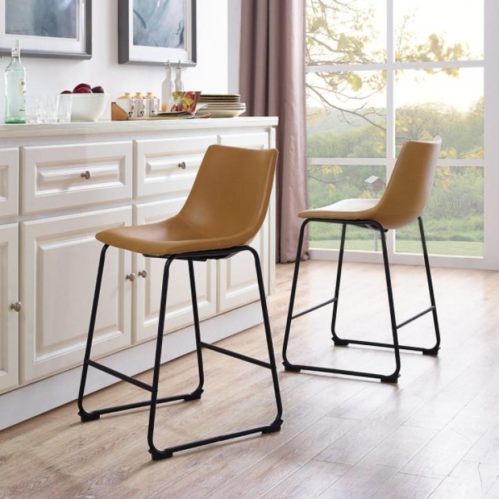 Whiskey Faux Leather Counter Stools, Set of 2