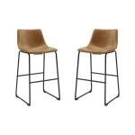 Whiskey Brown Faux Leather Bar Stools, Set of 2
