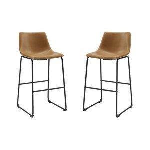Whiskey Brown Faux Leather Bar Stools, Set of 2