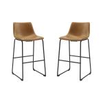 Whiskey Brown Faux Leather Bar Stools, Set of 2