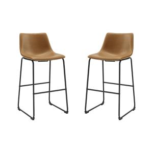 Whiskey Brown Faux Leather Bar Stools, Set of 2
