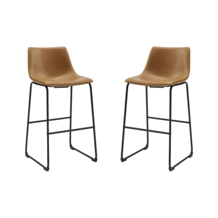 Whiskey Brown Faux Leather Bar Stools, Set of 2