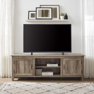 Gray Wash Wood Grooved Door TV Stand