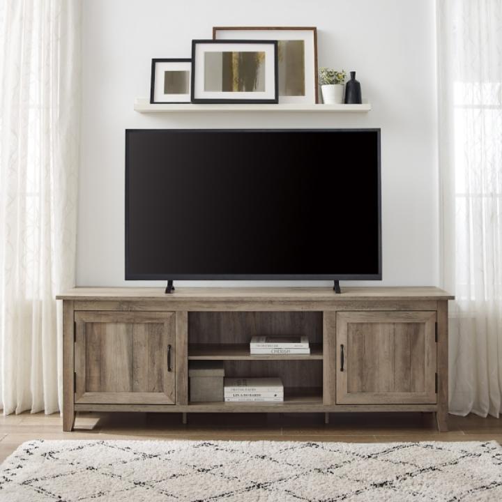 Gray Wash Wood Grooved Door TV Stand