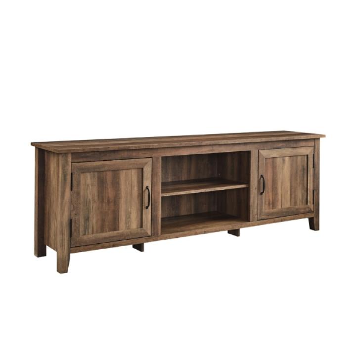Rustic Oak Wood Grooved Door TV Stand