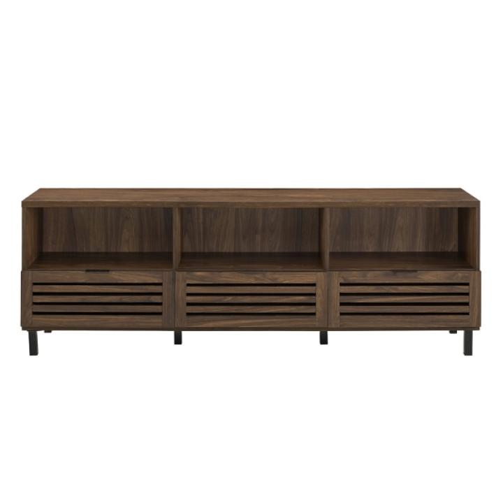 Dark Walnut Rustic Slat Door TV Stand, 70 in.