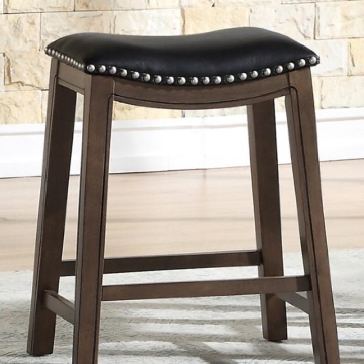 Black Ella Saddle Counter Stool with Nailhead Trim