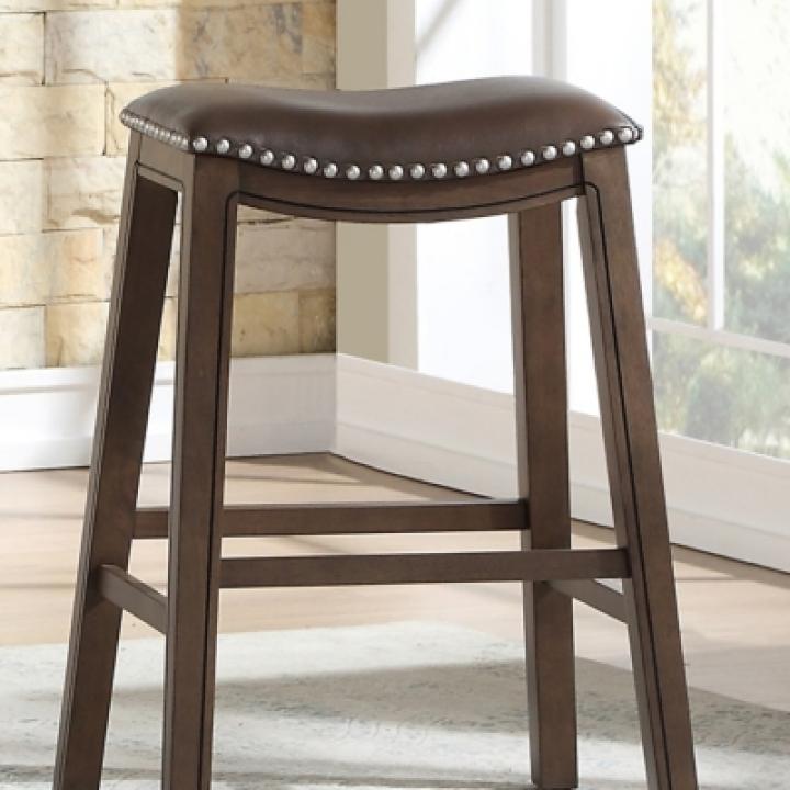 Brown Ella Saddle Bar Stool with Nailhead Trim