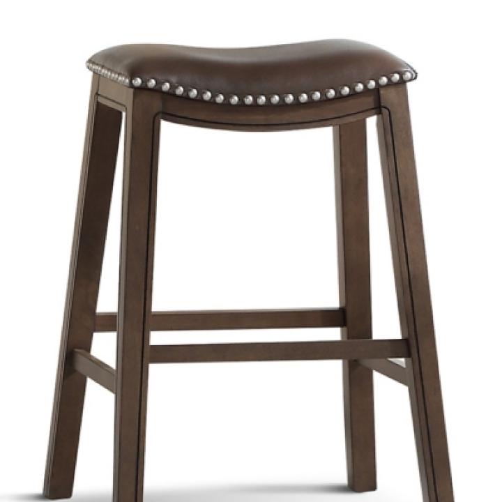 Brown Ella Saddle Bar Stool with Nailhead Trim