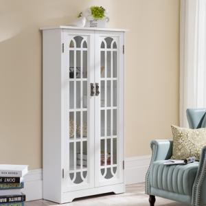 Antique White Windowpane Cabinet
