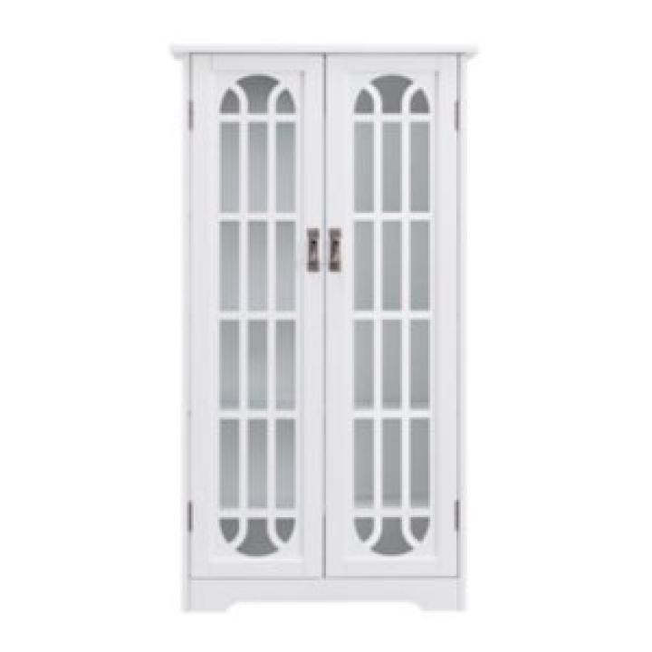 Antique White Windowpane Cabinet