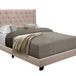 Beige Upholstered Button Tufted Wing Queen Bed