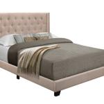 Beige Upholstered Button Tufted Wing Queen Bed