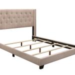 Beige Upholstered Button Tufted Wing Queen Bed