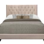 Beige Upholstered Button Tufted Wing Queen Bed