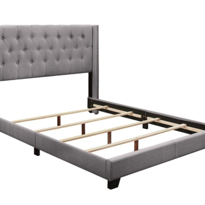 Gray Upholstered Button Tufted Wing King Bed