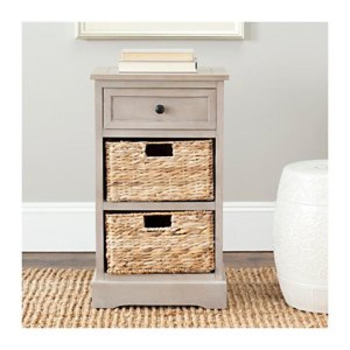 Gray Cora Accent Table with Woven Storage Baskets