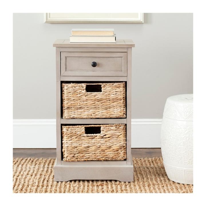 Gray Cora Accent Table with Woven Storage Baskets
