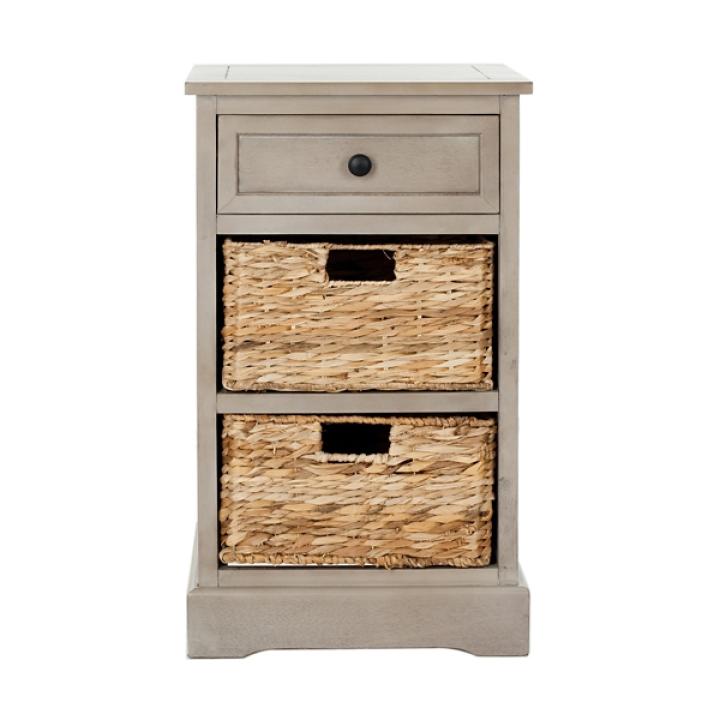 Gray Cora Accent Table with Woven Storage Baskets