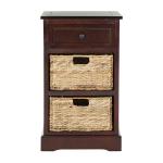 Cherry Cora Side Table with Woven Storage Baskets