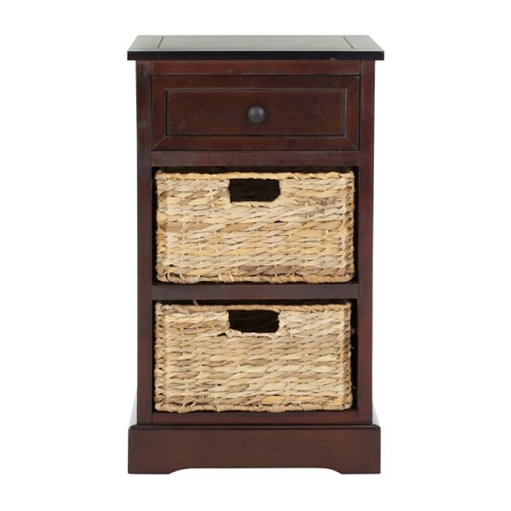 Cherry Cora Side Table with Woven Storage Baskets